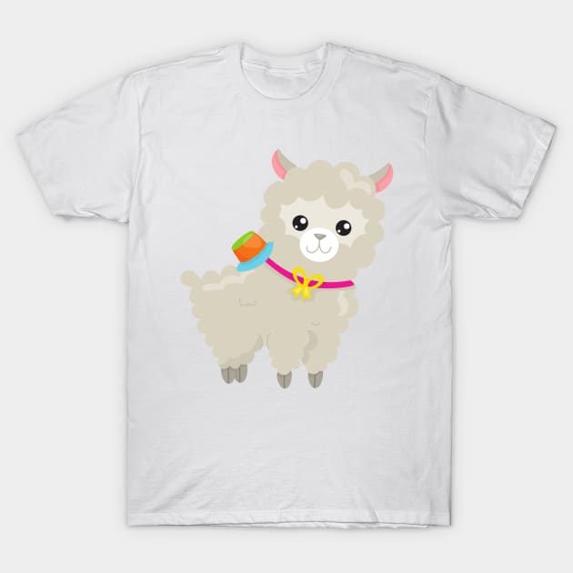 Cute Llama, Alpaca, Little Llama, Llama With Hat T-Shirt by Jelena Dunčević